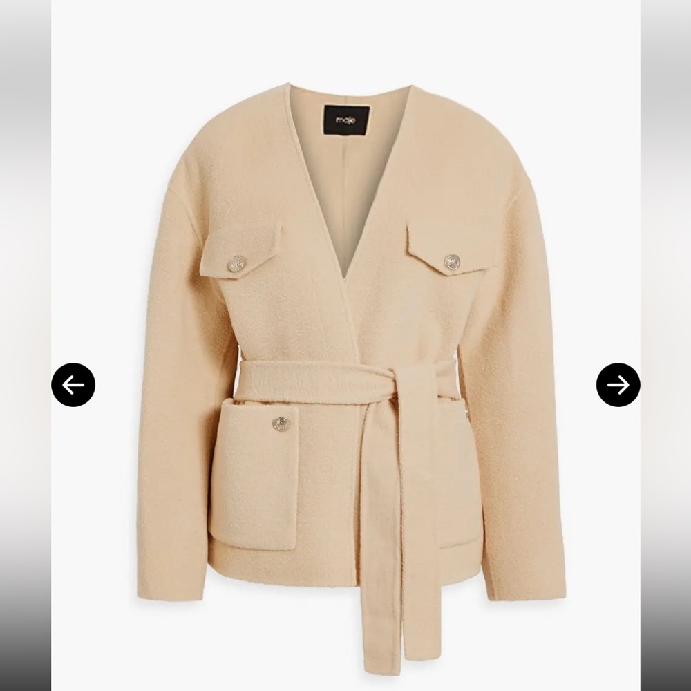Maje Women's Ecru Wool Jacket with Belt